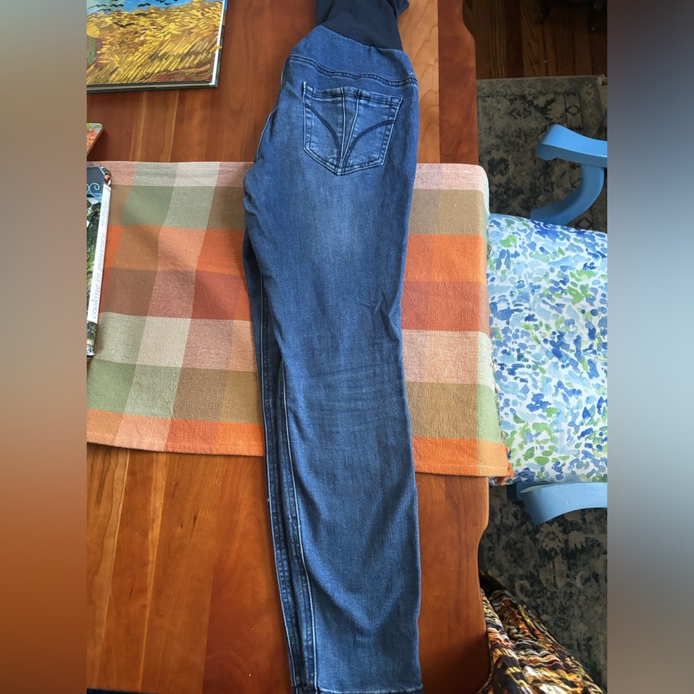 Indigo Blue maternity blue denim ankle length size S.